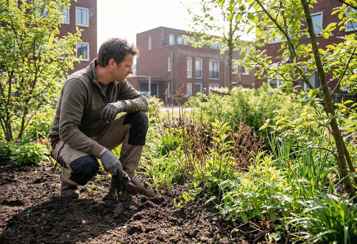 Vergelijking van eenjarige en vaste planten in een kleurrijke tuinomgeving